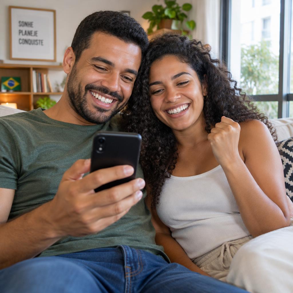 Casal feliz com o crédito aprovado